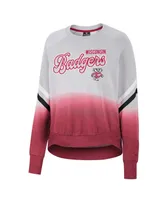 Women's Colosseum Gray Wisconsin Badgers Cue Cards Dip-Dye Raglan Pullover Sweatshirt