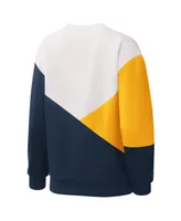 Women's Starter White, Navy Milwaukee Brewers Shutout Pullover Sweatshirt