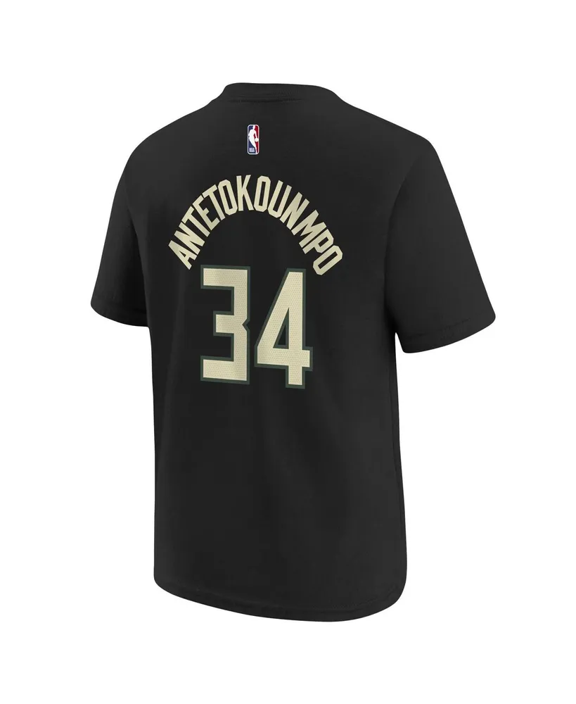 Big Boys and Girls Jordan Giannis Antetokounmpo Black Milwaukee Bucks Statement Edition Name Number Player T-shirt