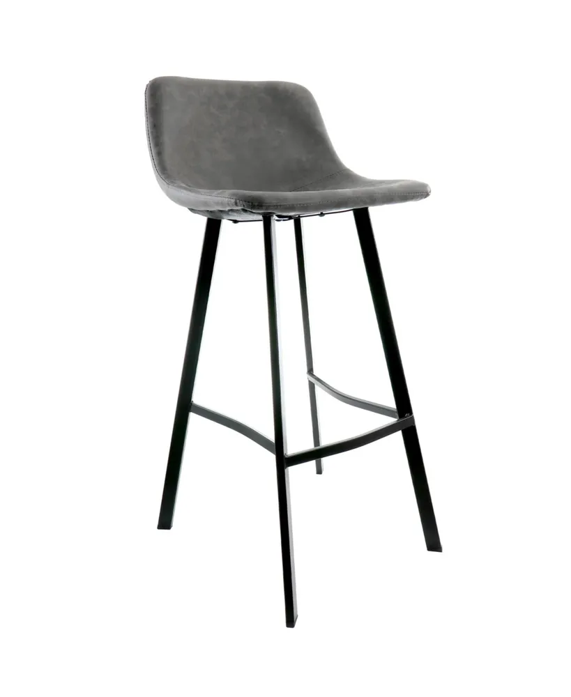 Elama Faux Leather Bar Stool in Gray with Black Legs