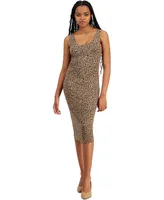 Bar Iii Petite Cheetah-Print Bodycon Midi Dress, Created for Macy's