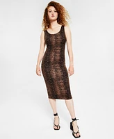 Bar Iii Petite Animal-Print Bodycon Midi Dress, Created for Macy's