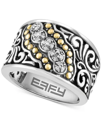 Effy Diamond Scrollwork Statement Ring (1/10 ct. t.w.) in Sterling Silver & 18k Gold-Plate