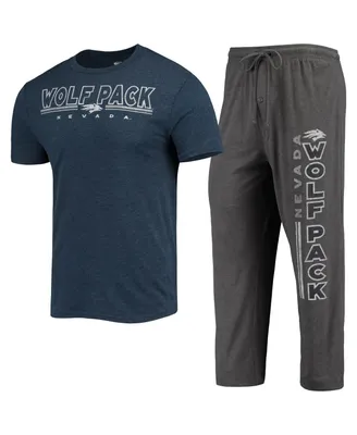 Men's Concepts Sport Heathered Charcoal and Navy Nevada Wolf Pack Meter T-shirt Pants Sleep Set