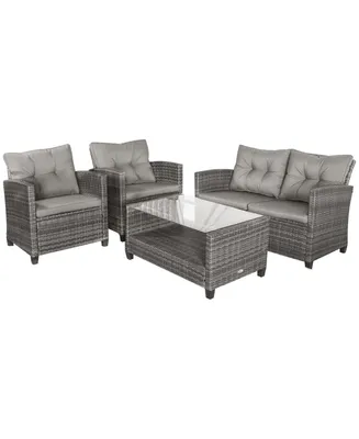 Outsunny 4 Piece Patio Furniture Set, Wicker Loveseat, Chairs & Table,