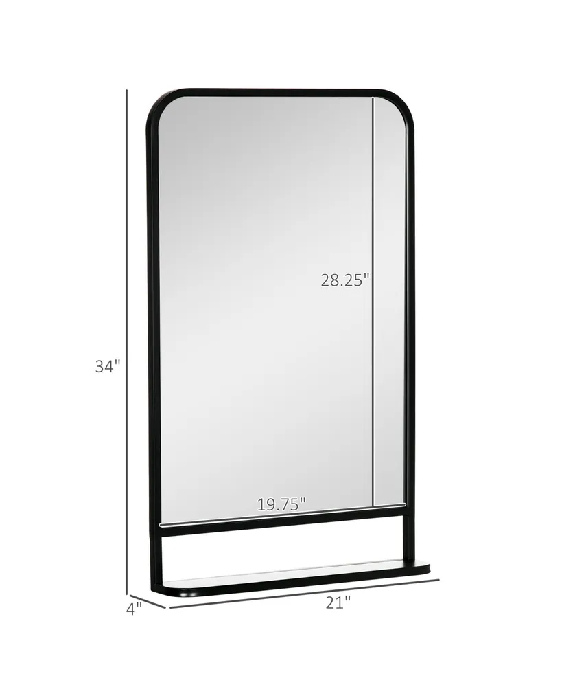 Homcom 34" x 21" Rectangle Modern Wall Mirror with Storage Shelf, Mirrors for Wall in Living Room, Bedroom, Black