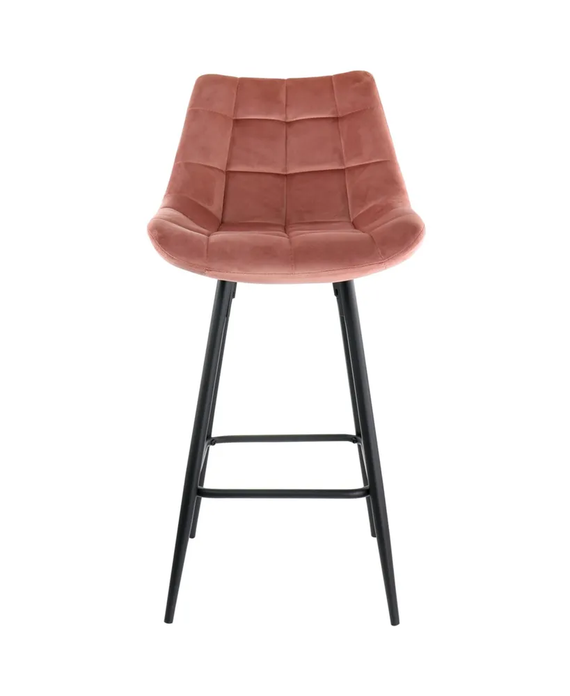 Elama 2 Piece Velvet Tufted Bar Chair in Pink with Metal Legs