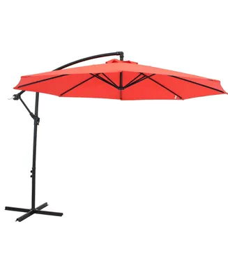 Sunnydaze Decor 9.5-Foot Cantilever Umbrella with Air Vent, Cross Base, and Crank - Polyester Shade and Steel Pole