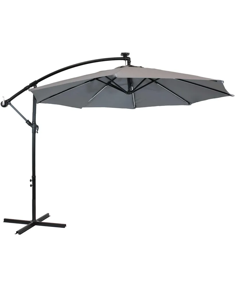 10-Foot Cantilever Umbrella with Solar Led Lights - Polyester Shade/Steel Pole - Air Vent and Cross Base - Smoke