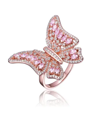 Rachel Glauber Ra 18K Rose Gold Plated Pink Cubic Zirconia Butterfly Ring