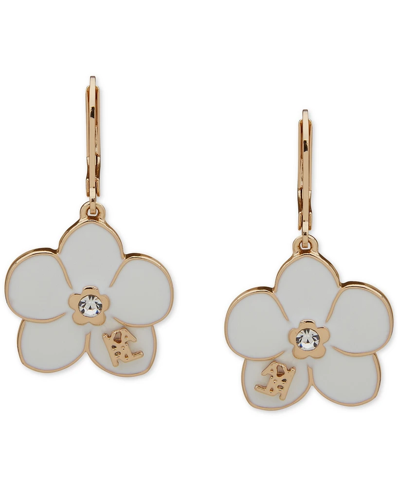 Karl Lagerfeld Paris Gold-Tone Enamel Flower Logo Drop Earrings