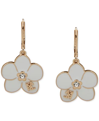 Karl Lagerfeld Paris Gold-Tone Enamel Flower Logo Drop Earrings