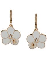 Karl Lagerfeld Paris Gold-Tone Enamel Flower Logo Drop Earrings