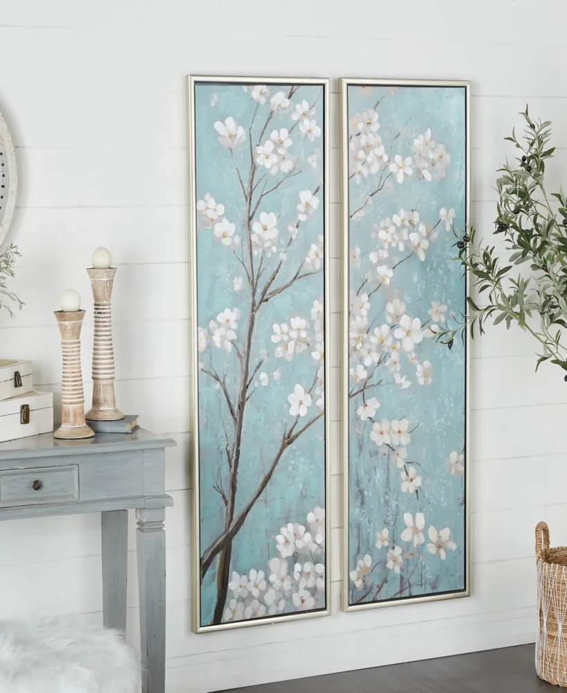 Rosemary Lane Canvas Cherry Blossom Floral Framed Wall Art with Silver-Tone Frame Set of 2, 20" x 59"