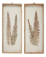 Rosemary Lane Wood Fern Leaf Framed Wall Art with White Backing Set of 2, 19" x 25"