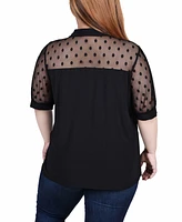 Ny Collection Plus Short Sleeve Top with Dotted Mesh