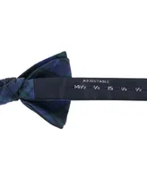 Trafalgar Men's Ives Green and Navy Blackwatch Plaid Silk Bow Tie