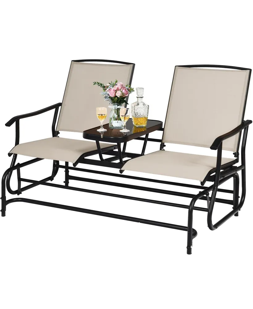 Costway 2 Person Patio Double Glider Loveseat Rocking with Center Table