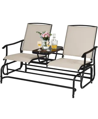 2 Person Patio Double Glider Loveseat Rocking with Center Table