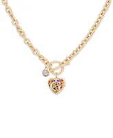 Guess Gold-Tone Rainbow Pave Logo Heart 17" Pendant Necklace