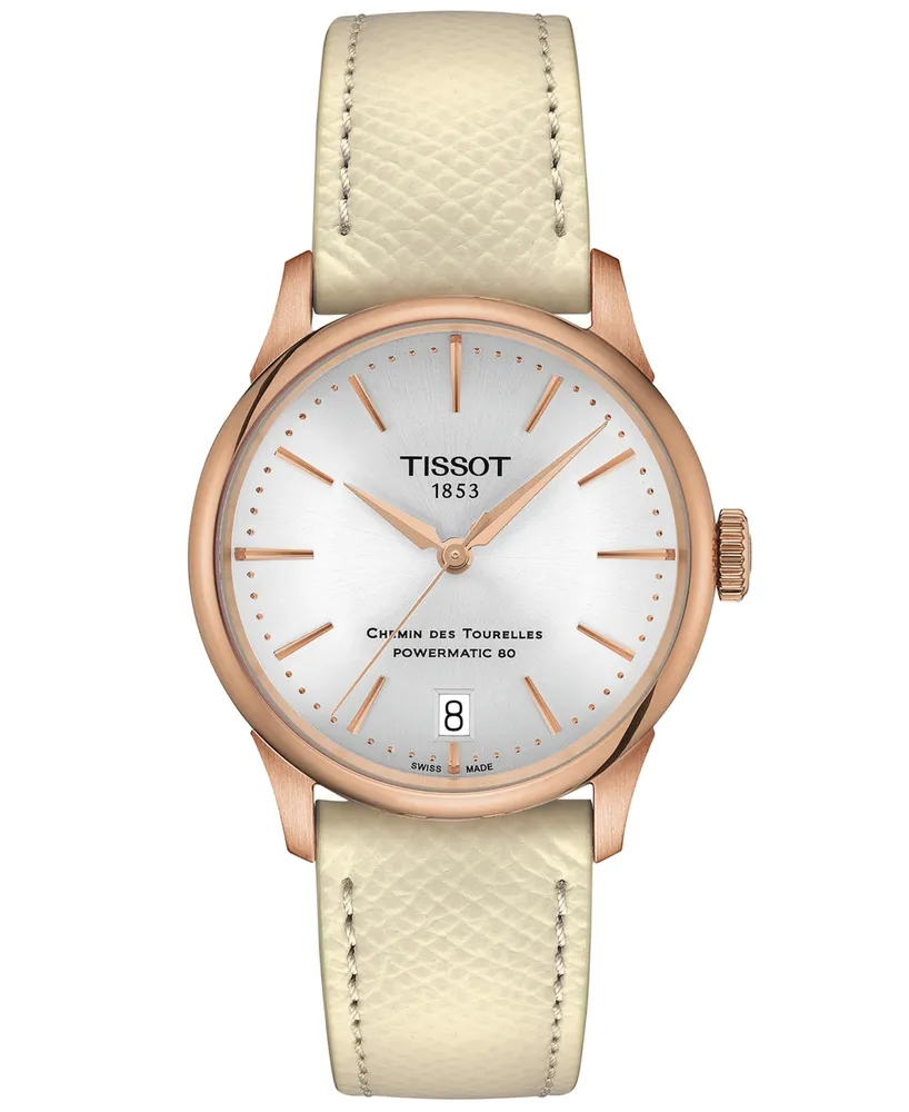 Tissot Women's Swiss Automatic Chemin des Tourelles Powermatic 80 Leather Strap Watch 34mm