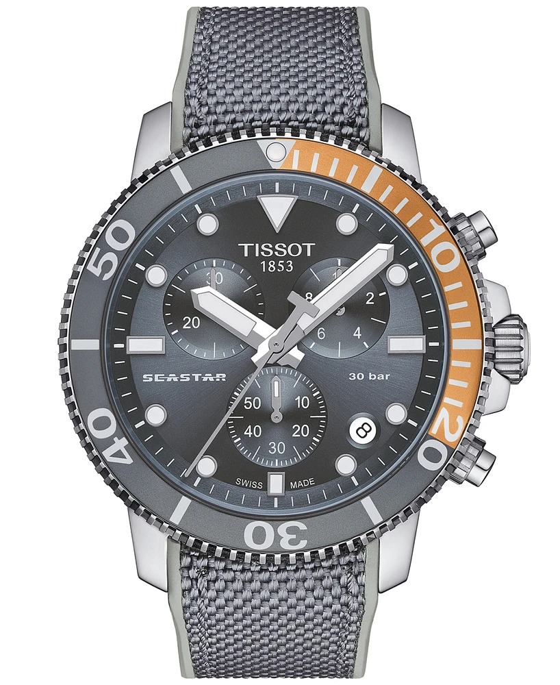 Tissot Men's Swiss Chronograph Seastar 1000 Gray Textile Strap Watch 46mm