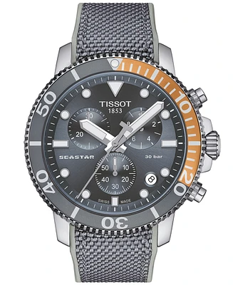 Tissot Men's Swiss Chronograph Seastar 1000 Gray Textile Strap Watch 46mm