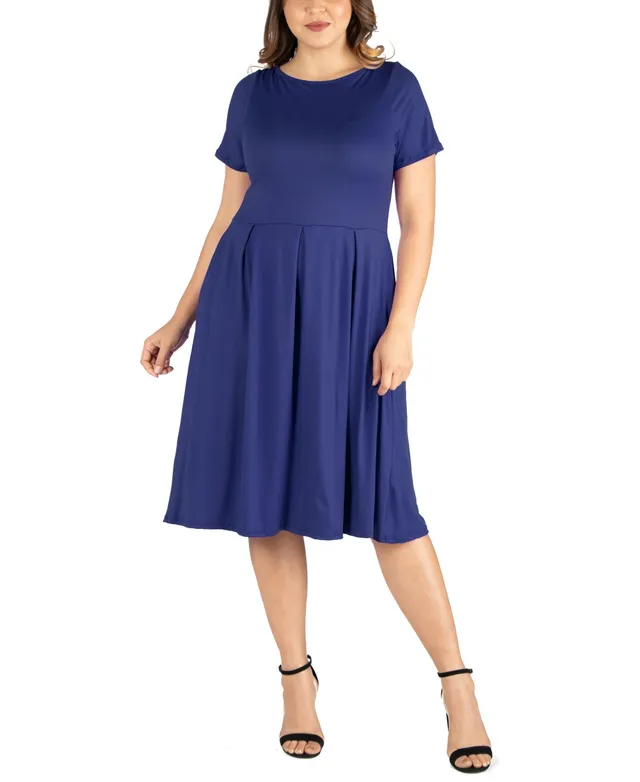 24seven Comfort Apparel Plus Short Sleeve Midi Dress with Pockets