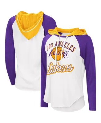 Women's G-iii 4Her by Carl Banks White Los Angeles Lakers Mvp Raglan Hoodie Long Sleeve T-shirt