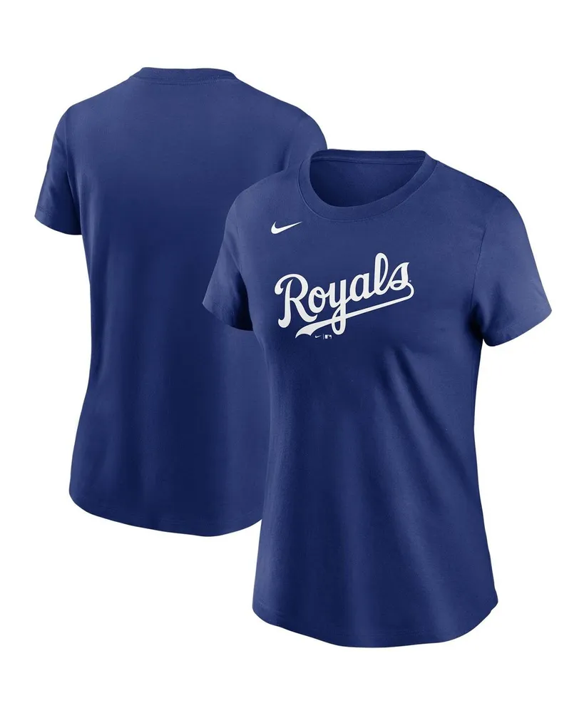 Fanatics Women's Royal, White Kansas City Royals Tri-Blend Wordmark Notch  Neck T-shirt