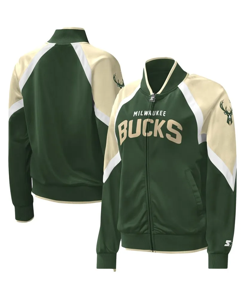 Women's Starter Hunter Green Milwaukee Bucks Slam Dunk Raglan Full-Zip Track Jacket