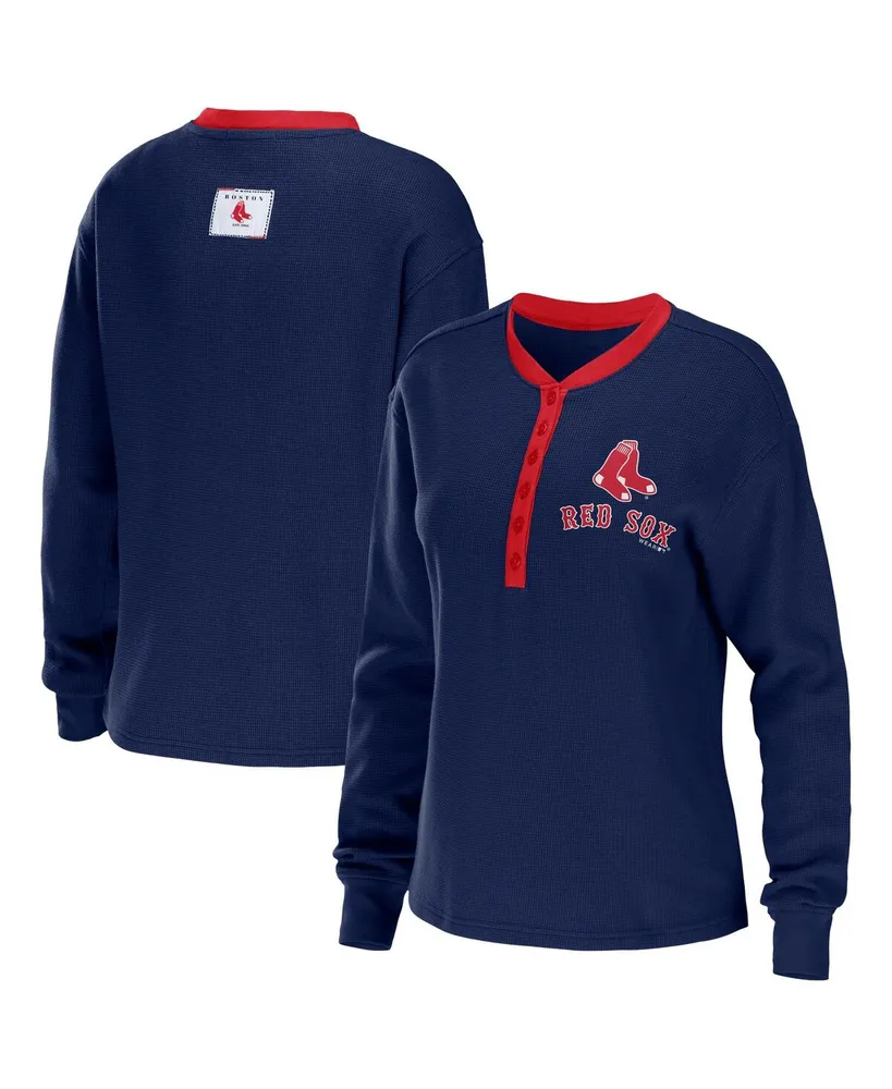 Women's Wear by Erin Andrews Navy Boston Red Sox Waffle Henley Long Sleeve T-shirt