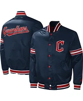 Men's Starter Navy Cleveland Guardians Midfield Satin Full-Snap Varsity Jacket