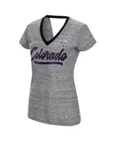 Women's Touch Black Colorado Rockies Halftime Back Wrap Top V-Neck T-shirt
