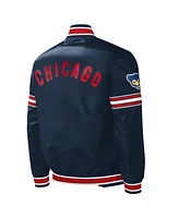 Men's Starter Navy Chicago Cubs Slider Satin Full-Snap Varsity Jacket