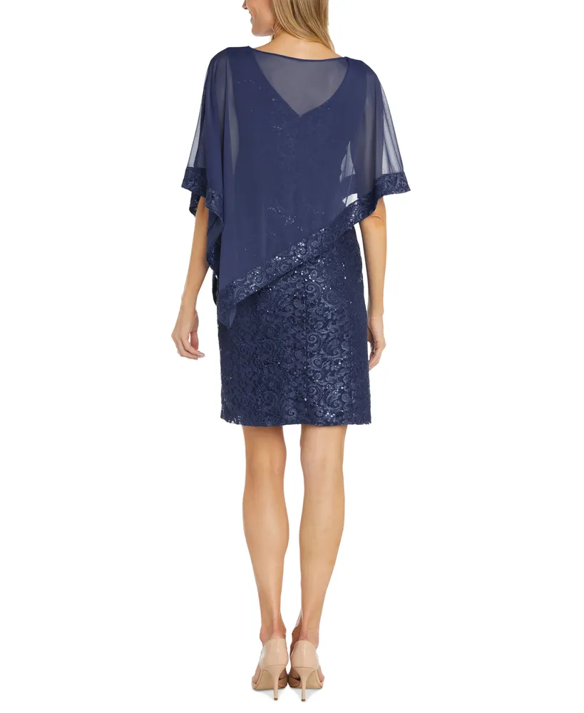 R & M Richards Women's Sequinned-Lace Sheer-Poncho Dress