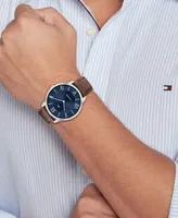 Tommy Hilfiger Men's Quartz Multifunction Brown Leather Strap Watch 43mm