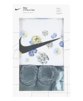Nike Baby Girls Mini Me Flower Gift Box Bodysuit, Headband and Booties, 3 Piece Set