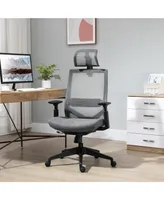 Vinsetto Mesh Fabric Home Office Chair with Adjustable Height and Headrest, Grey