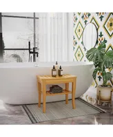 Homcom Bamboo Shower Bench Bathroom Stool Spa Bath Organizer Seat W/ Shelf