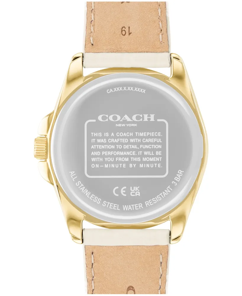 Coach Women's Greyson Signature Embossed Chalk Leather Watch 36mm