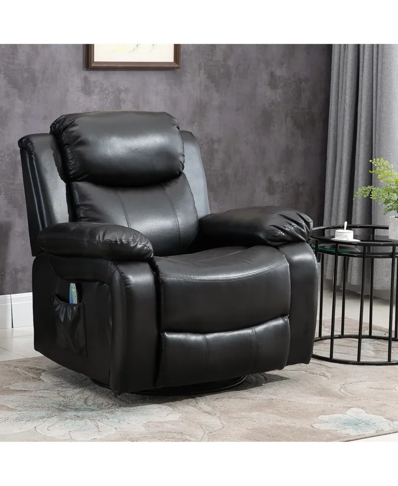 Homcom Pu Leather Massage Recliner Chair, Swivel Rocker Sofa with Remote Control, Footrest, Padded Seat for Living Room, Bedroom, Black