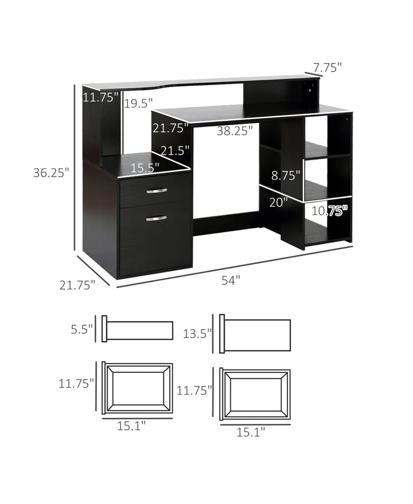 Homcom Wooden Computer Desk Pc Table Home Office Workstation w/ Printer Shelf
