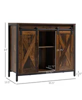 Homcom Industrial Sideboard, Buffet Cabinet with Sliding Barn Doors, Storage Cabinets and Adjustable Shelves for Living Room, Kitchen, Home Bar, Rusti