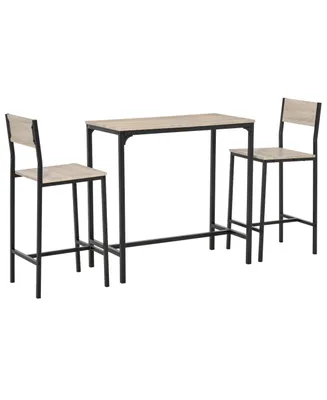 Homcom 3-piece Counter Table Set High Back Stool Industrial Dining Kitchen