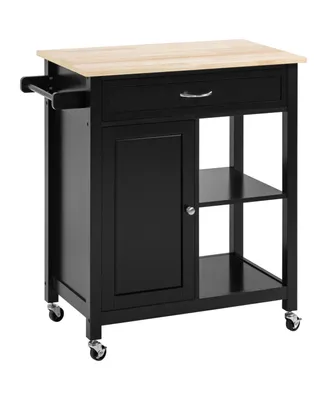 Homcom Kitchen Trolley, Wood Top Utility Cart on Wheels with Open Shelf and Storage Drawer for Dining Room, Kitchen
