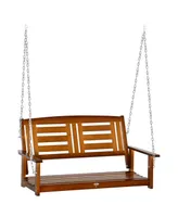 Outsunny 2 Person Front Porch Swing, Hanging Patio Swing, Outdoor Swing Bench with Pine Wood Frame and Hanging Chains for Garden and Yard, 550 lbs Wei