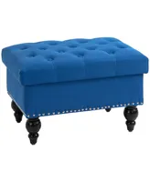 Homcom Storage Ottoman with Removable Lid, Button-Tufted Fabric Bench for Footrest and Seat with Wood Legs, Blue