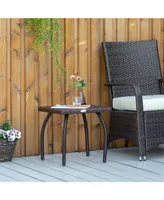 Outsunny Rattan Wicker Side Table, End Table with All-Weather Material for Outdoor, Garden, Balcony, or Backyard, Brown