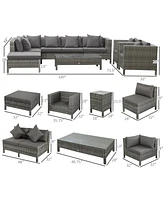 Outsunny 9 Piece Patio Furniture Set, Pe Rat Sofa & Table
